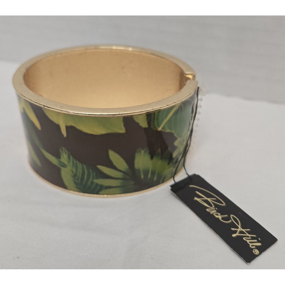 NWT Vintaae Birch Hill Green & Yellow Enamel Tropicak Foliage Wide Cuff Bracelet